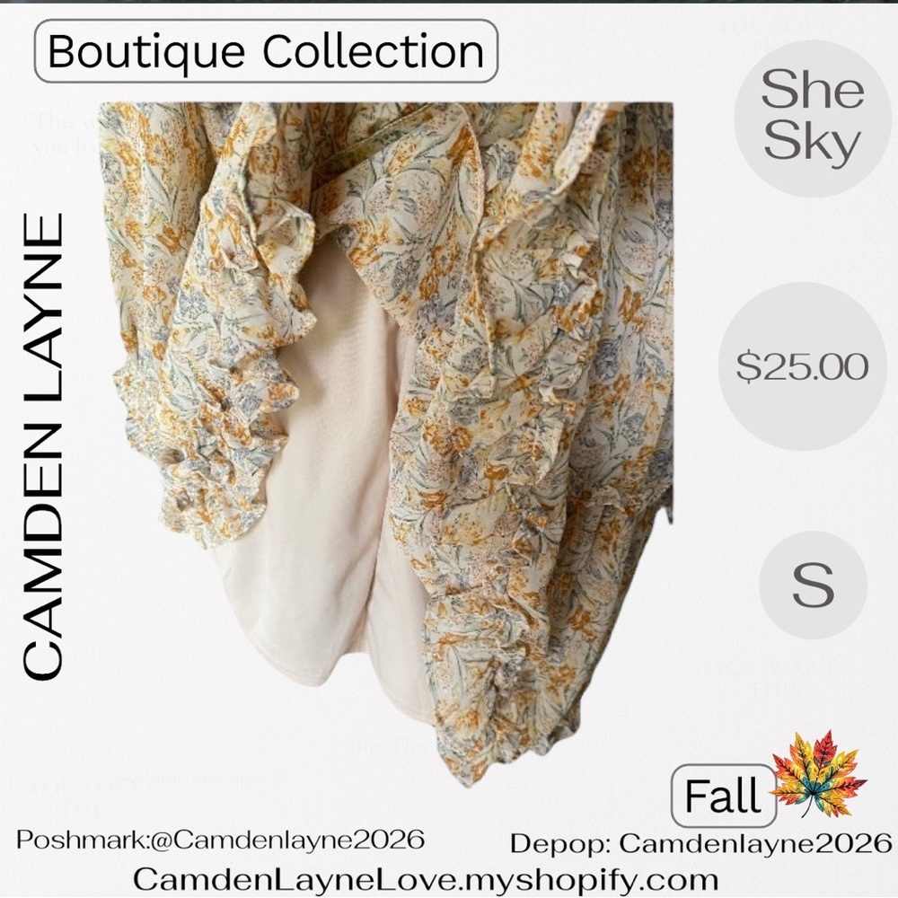 She + Sky Long Sleeve Floral Dress in Cream and Gold - Picture 8 of 11